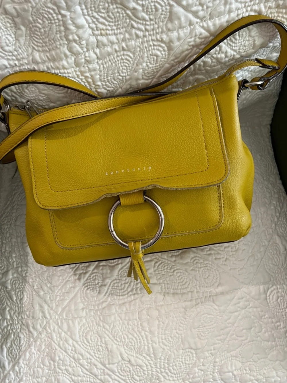 Sanctuary Mustard Yellow Leather Shoulder Bag with Ring Hardware Bin - Picture 1 of 11